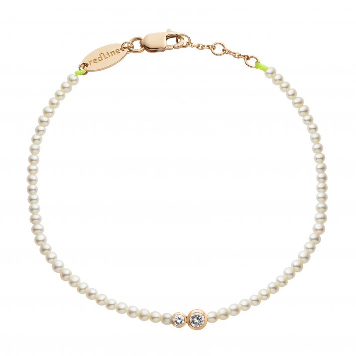 String bracelet with freshwater pearls and two 0.15ct diamonds in rose gold bezel setting - Redline