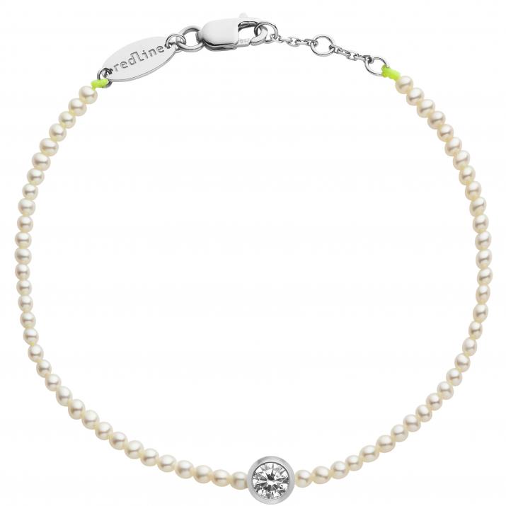 String bracelet with small freshwater pearls and 0.2ct diamond in white gold bezel setting - Redline - 0++