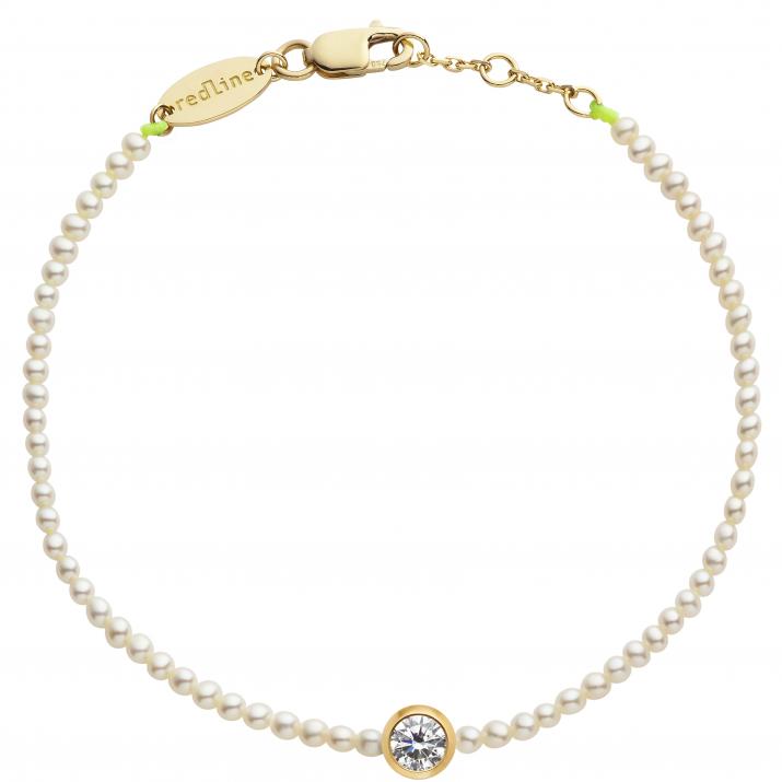 String bracelet with small freshwater pearls and 0.2ct diamond in yellow gold bezel setting - Redline - 0++