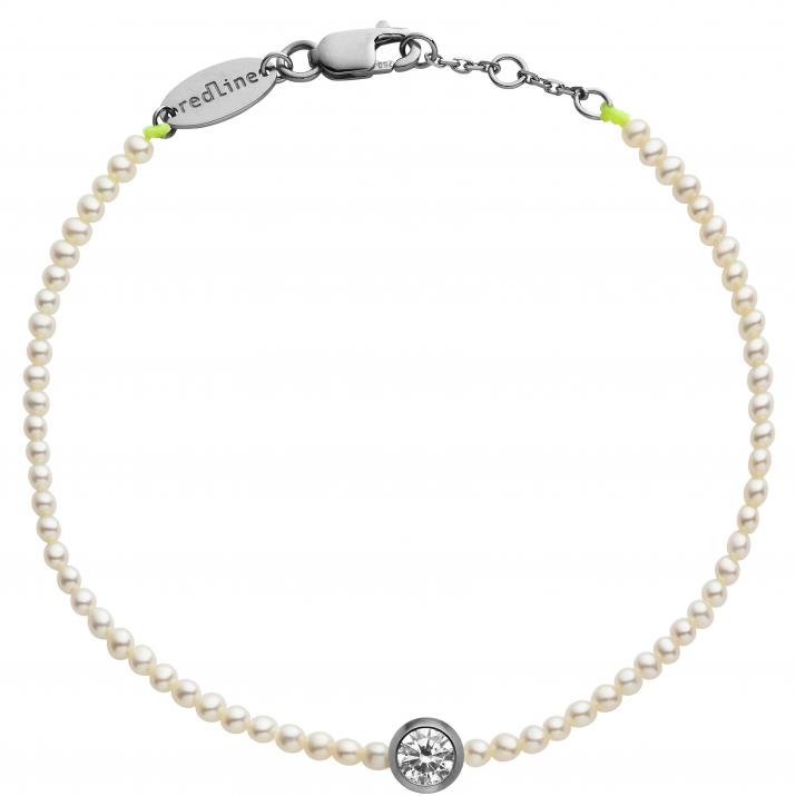 String bracelet with small freshwater pearls and 0.2ct diamond in black gold bezel setting - Redline - 0++
