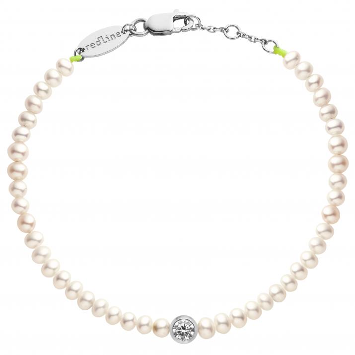 String Bracelet For Women with 0.10ct Round Diamond in White Gold Bezel Setting - Redline - 0++