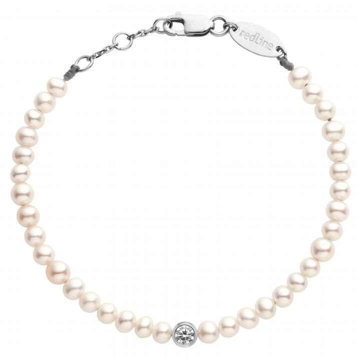 String bracelet with freshwater pearls and 0.1ct diamond in white gold bezel setting - Redline - 0++