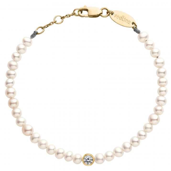 String bracelet with freshwater pearls and 0.1ct diamond in yellow gold bezel setting - Redline - 0++