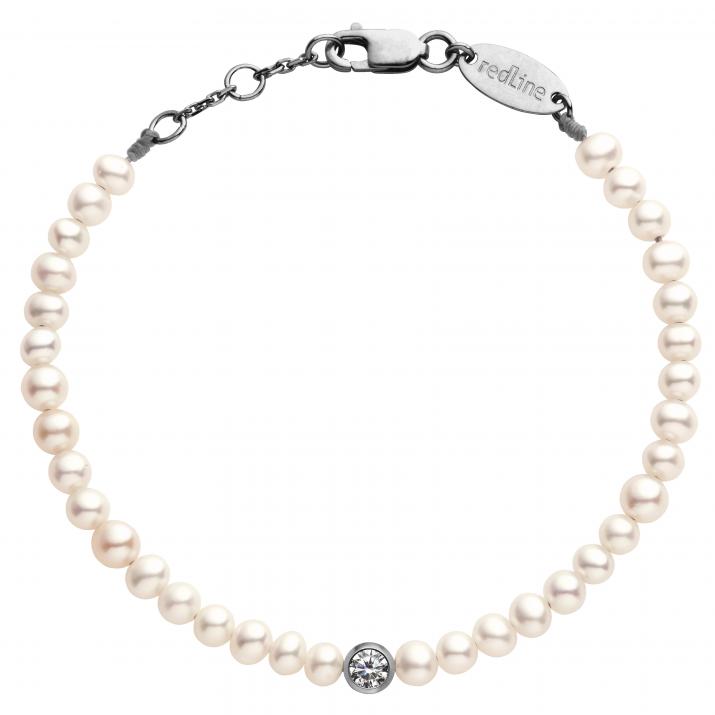 String bracelet with freshwater pearls and 0.1ct diamond in black gold bezel setting - Redline - 0++