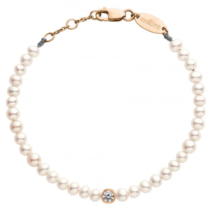 String bracelet with freshwater pearls and 0.1ct diamond in rose gold bezel setting - Redline - 0++
