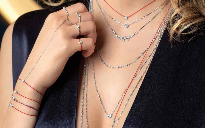 Long Necklace with 0.44ct Round Diamond in Yellow Gold Bezel Setting - Redline - 0++