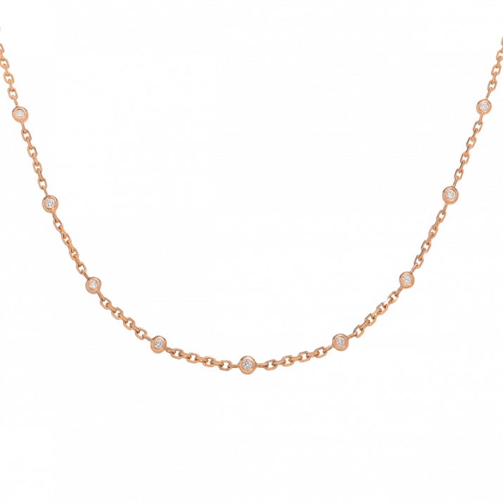 Chain Necklace For Women with 0.481 ct Round Diamond in Rose Gold Bezel Setting - Redline - 0++