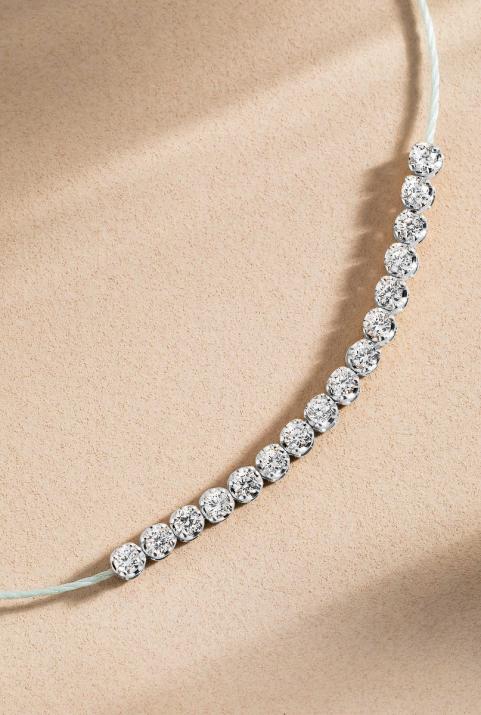 String bracelet with 0.29ct diamonds in white gold prong setting - Redline - 0++