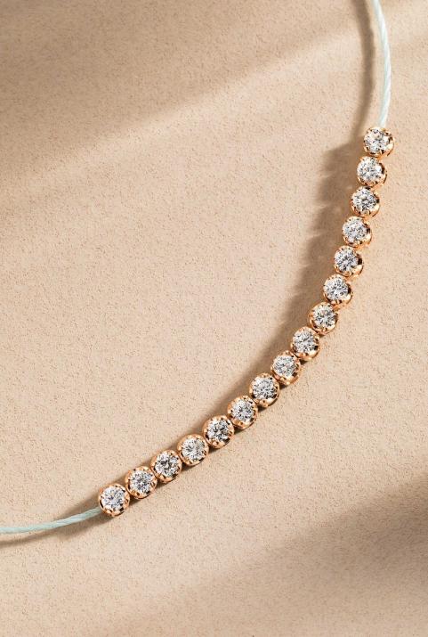 String bracelet with 0.29ct diamonds in rose gold prong setting - Redline - 0++