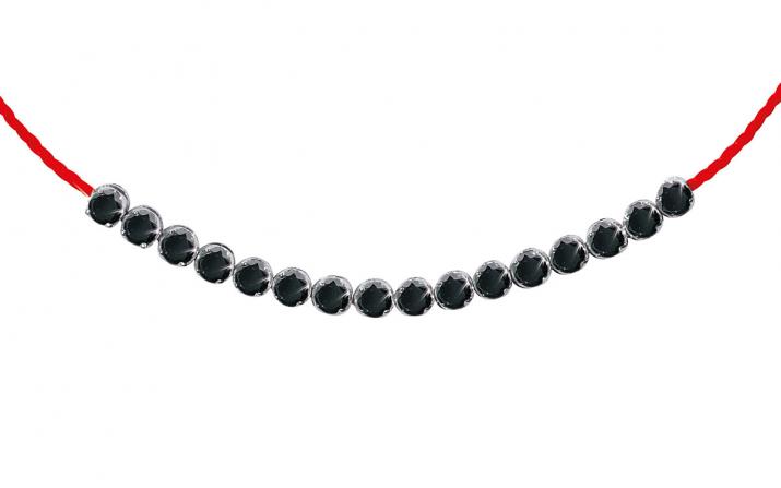 String bracelet with 0.3ct black diamonds in white gold prong setting - Redline - 0++