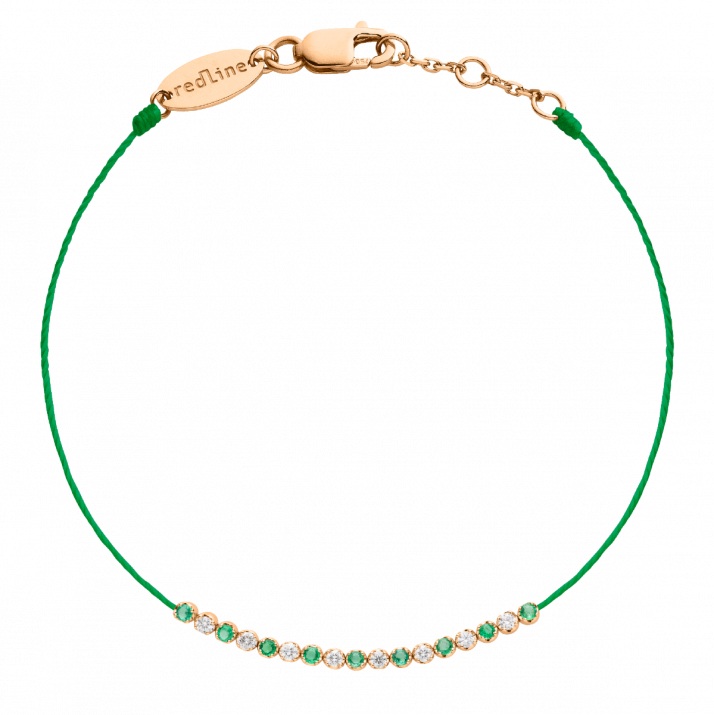 Emeralds and diamonds string bracelet in rose gold prong setting - Redline - 0++