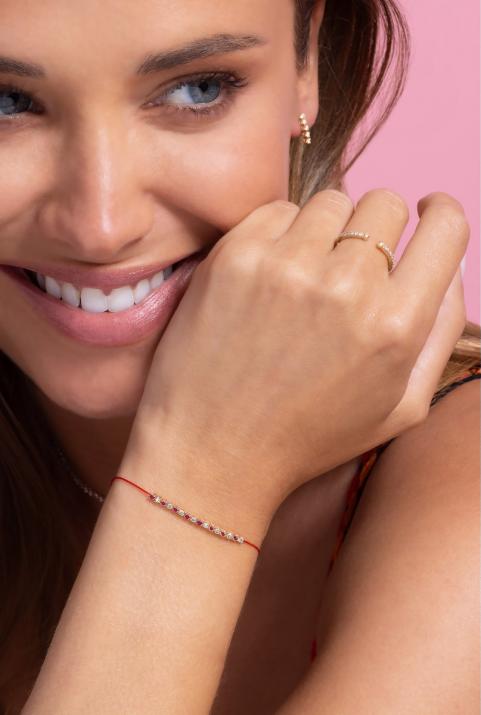 Rubies and diamonds string bracelet in rose gold prong setting - Redline - 0++