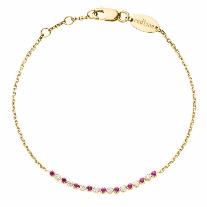 Rubies and diamonds chain bracelet in yellow gold prong setting - Redline - 0++