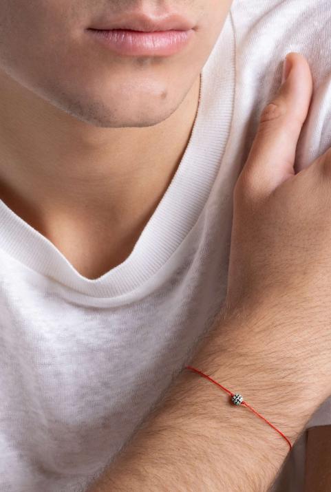 String bracelet with 0.19ct black diamond in white gold prong setting - Redline - 0++