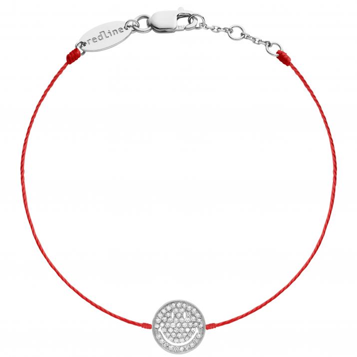 String bracelet with diamond-paved smiley in white gold - Redline - 0++