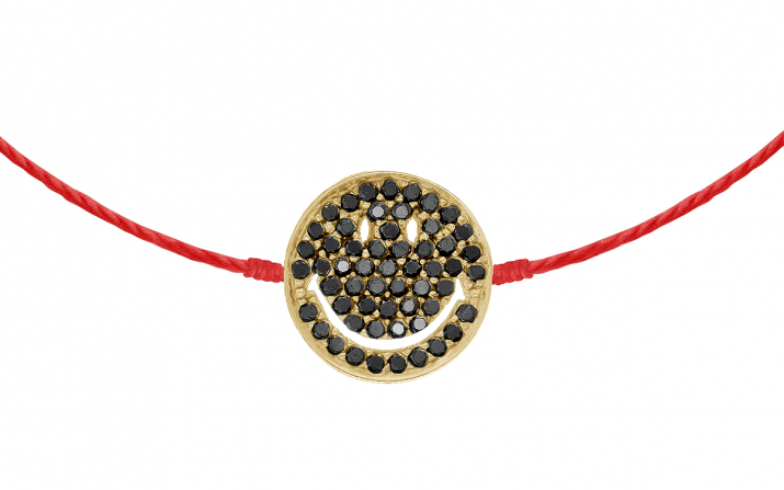 String bracelet with pave black diamonds smiley in yellow gold - Redline - 0++