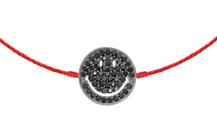 String bracelet with pave black diamonds smiley in black gold - Redline - 0++