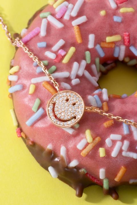 Rose gold chain bracelet with diamond-paved smiley - Redline - 0++