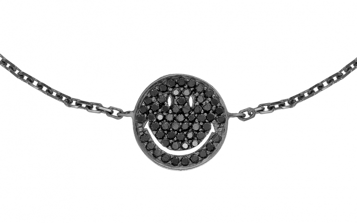 Black gold chain bracelet with pave black diamonds smiley - Redline - 0++