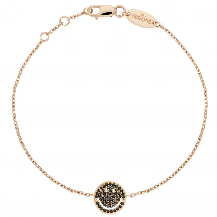 Rose gold chain bracelet with pave black diamonds smiley - Redline - 0++