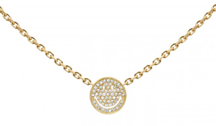 Yellow gold chain necklace with diamond-paved smiley - Redline - 0++