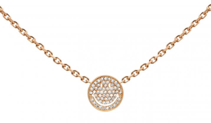 Rose gold chain necklace with diamond-paved smiley - Redline - 0++