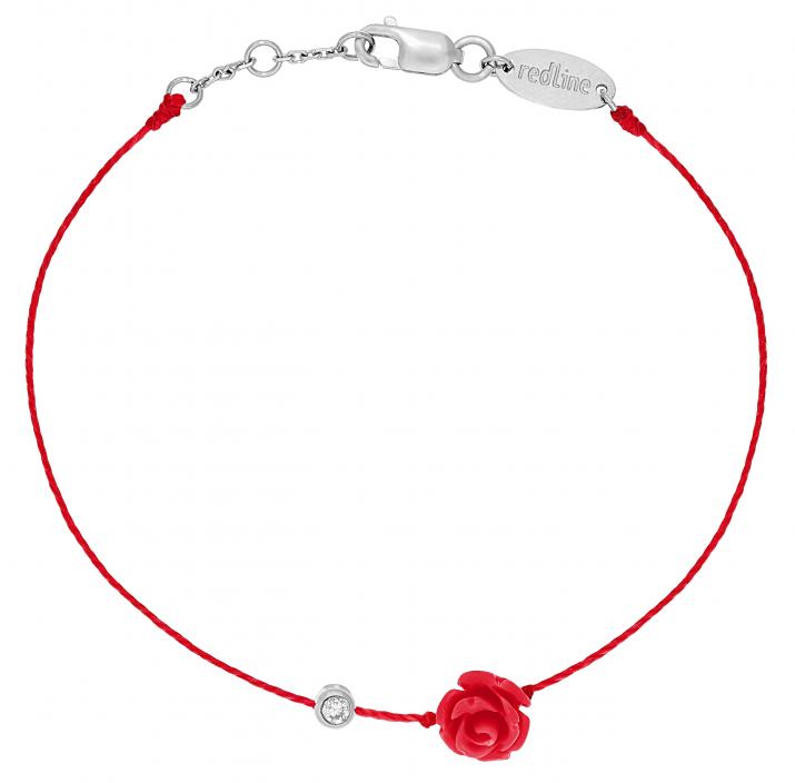 String bracelet with 0.05ct diamond and flower in white gold bezel setting - Redline - 0++
