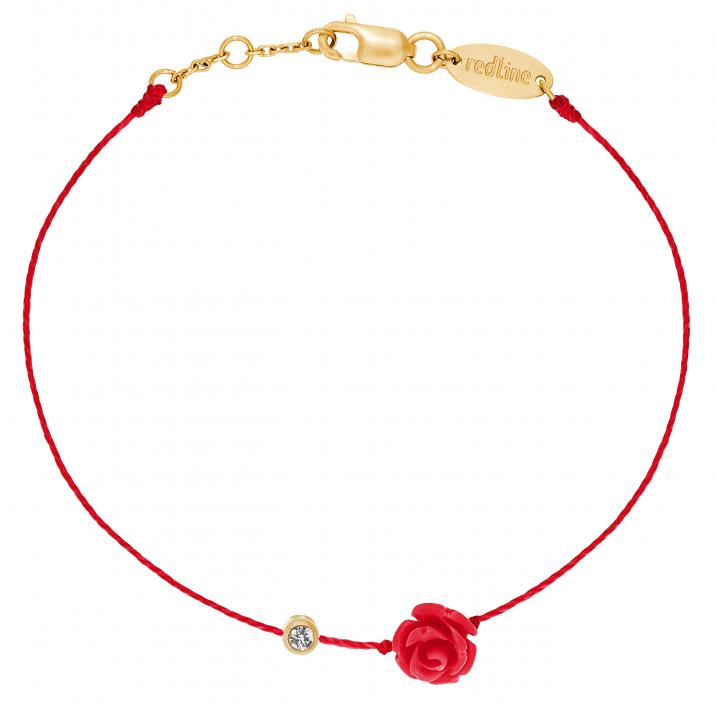 String bracelet with 0.05ct diamond and flower in yellow gold bezel setting - Redline - 0++