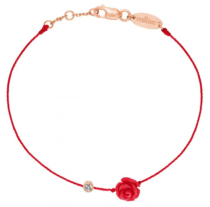 String bracelet with 0.05ct diamond and flower in rose gold bezel setting - Redline - 0++