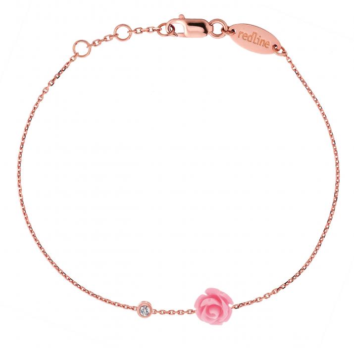 Chain bracelet with 0.05ct diamond and flower in rose gold bezel setting - Redline - 0++