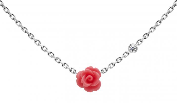 Chain necklace with 0.05ct diamond and flower in white gold bezel setting - Redline - 0++