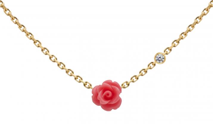 Chain necklace with 0.05ct diamond and flower in yellow gold bezel setting - Redline - 0++