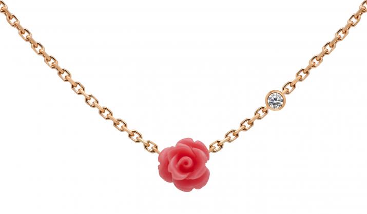 Chain necklace with 0.05ct diamond and flower in rose gold bezel setting - Redline - 0++