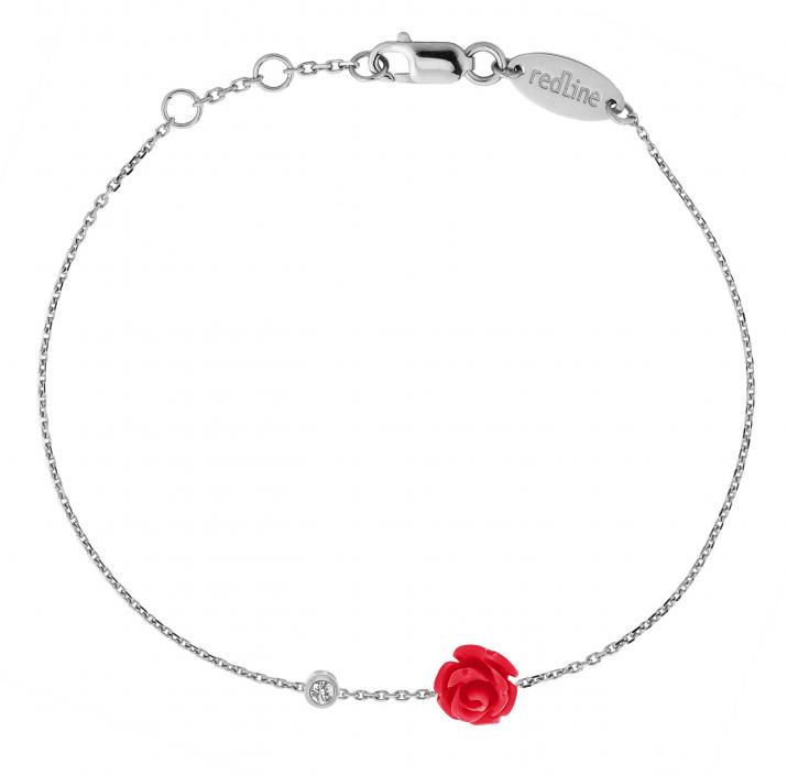 Chain bracelet with 0.05ct diamond and flower in white gold bezel setting - Redline - 0++