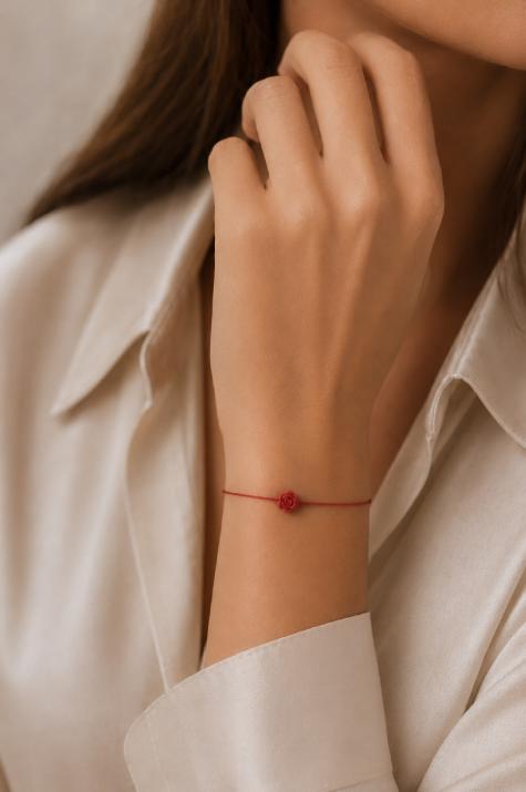 String Bracelet For Women with Rose in Rose Gold - Redline - 0++