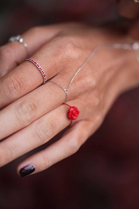 String ring in yellow gold with flower - Redline - 0++