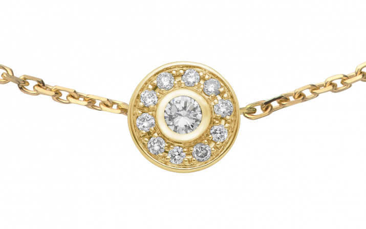 Chain Bracelet For Women with 0.11ct Round Diamond in Yellow Gold Bezel Setting - Redline - 0++