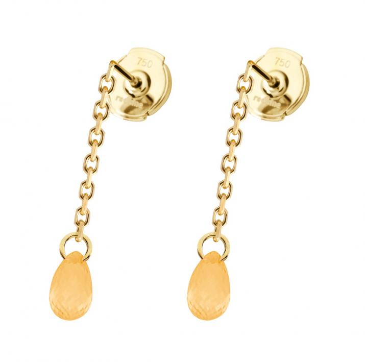 5cm dangling earrings with coloured sapphire in yellow gold prong setting - Redline - 0++