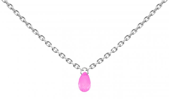 Chain necklace with coloured sapphire in white gold prong setting - Redline - 0++