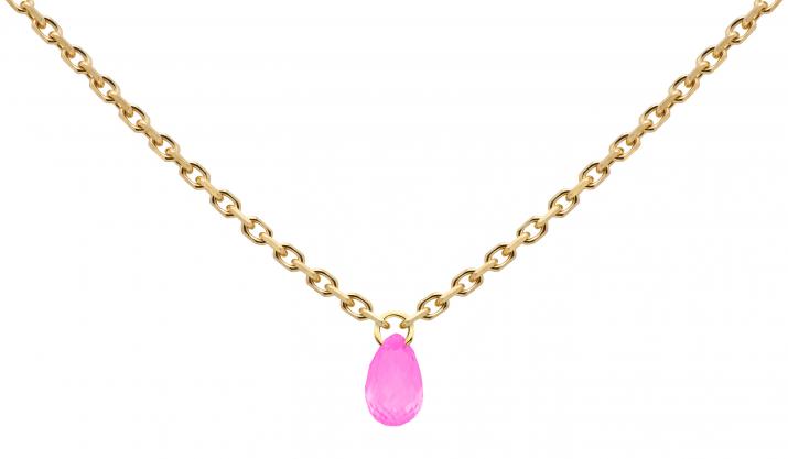 Chain necklace with coloured sapphire in yellow gold prong setting - Redline - 0++