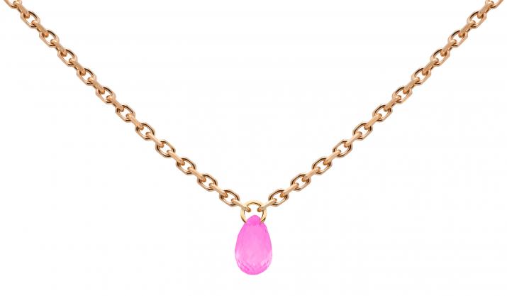 Chain necklace with coloured sapphire in rose gold prong setting - Redline - 0++