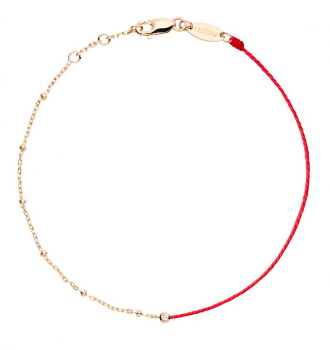 String and chain bracelet with diamond and golden balls in yellow gold - Redline