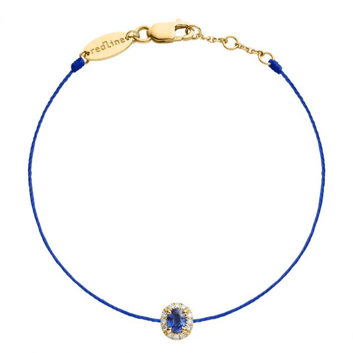 String Bracelet For Women with 0.06ct Oval Diamond and Sapphire in Yellow Gold Prong Setting - Redline - 0++
