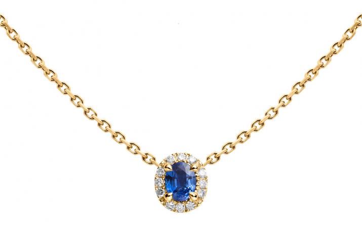 Yellow gold chain necklace with saphire and diamonds - Redline - 0++