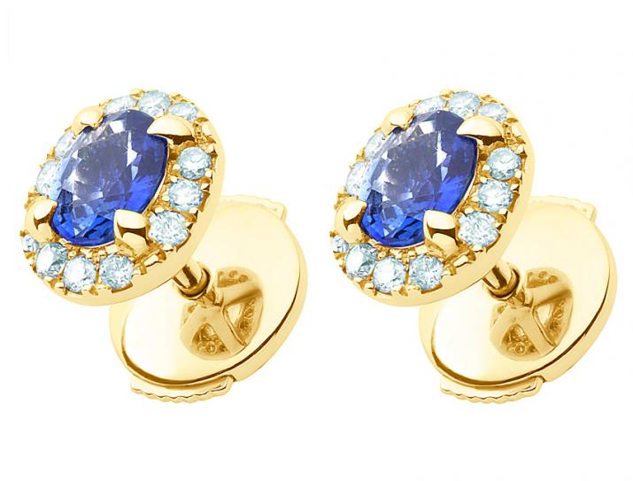 Sapphire and diamond earrings in yellow gold prong setting - Redline - 0++