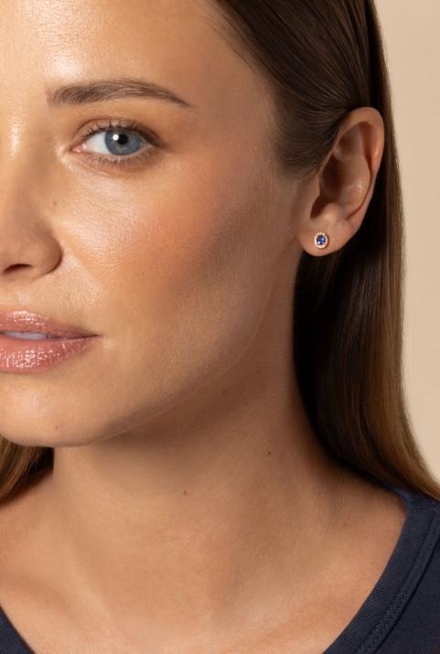 Sapphire and diamond earrings in rose gold prong setting - Redline - 0++