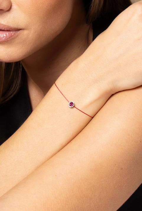 Ruby and diamonds string bracelet in white gold prong setting - Redline - 0++