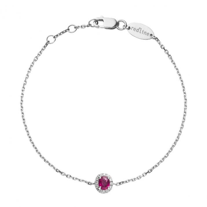 Ruby and diamonds chain bracelet in white gold prong setting - Redline - 0++