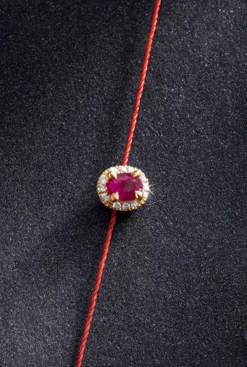 Ruby and diamonds string bracelet in rose gold prong setting - Redline - 0++