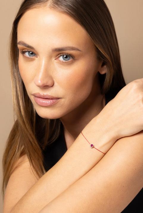 Ruby and diamonds string bracelet in rose gold prong setting - Redline - 0++